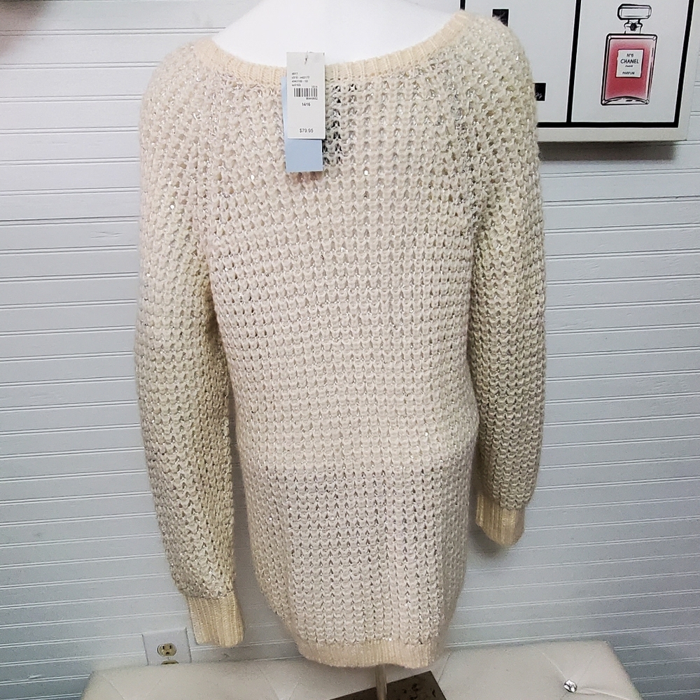 NWT Lane Bryant Ivory Silver Lurex Sequins Sweater. Size 14/16. - Picture 3 of 14